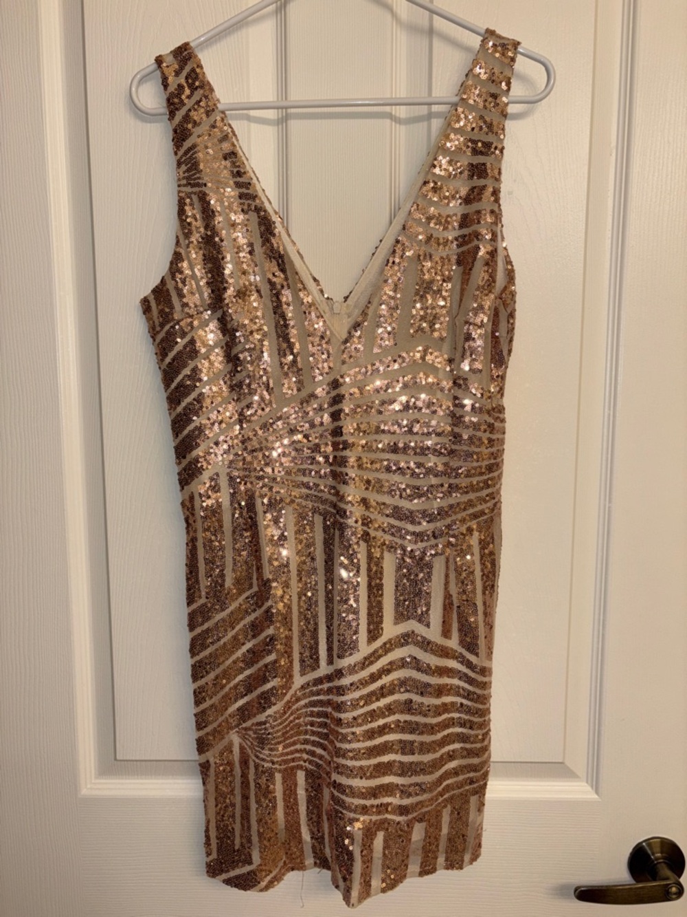 Gold Sequin V-Neck Cocktail Dress